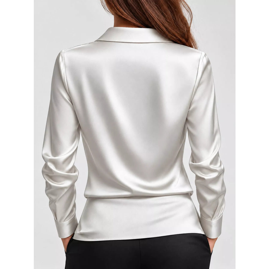 Full Size Satin Cowl Neck Blouse Plus Apparel and Accessories
