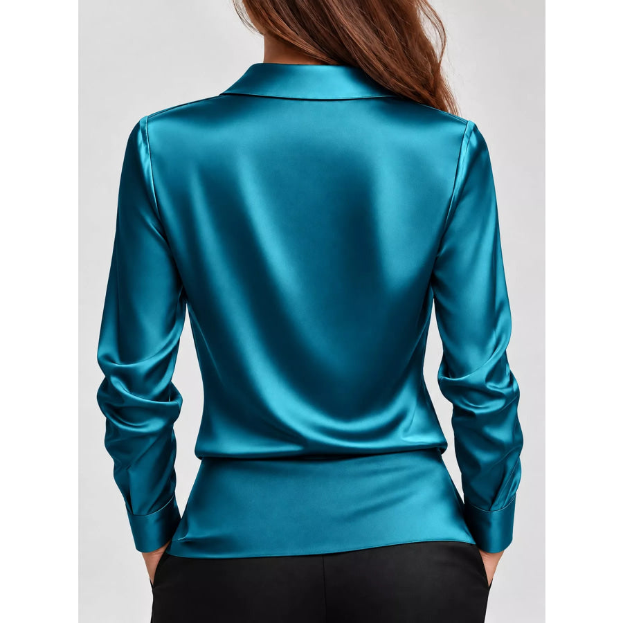 Full Size Satin Cowl Neck Blouse Plus Apparel and Accessories