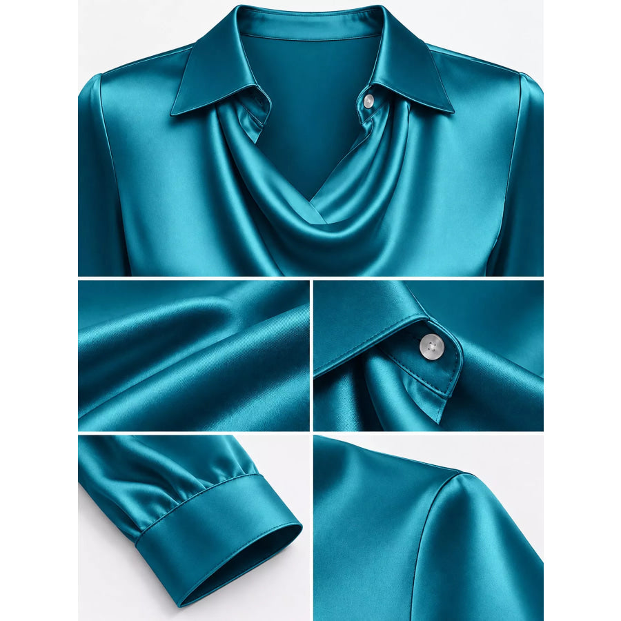 Full Size Satin Cowl Neck Blouse Plus Apparel and Accessories