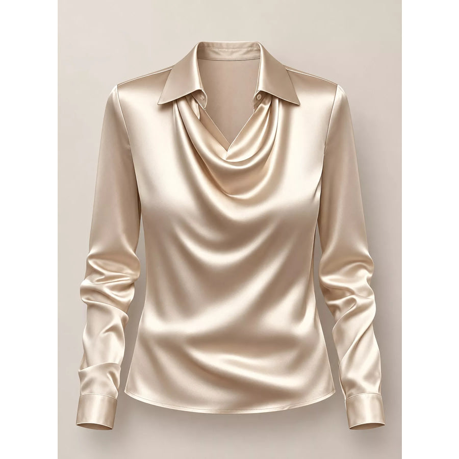 Full Size Satin Cowl Neck Blouse Plus Apparel and Accessories