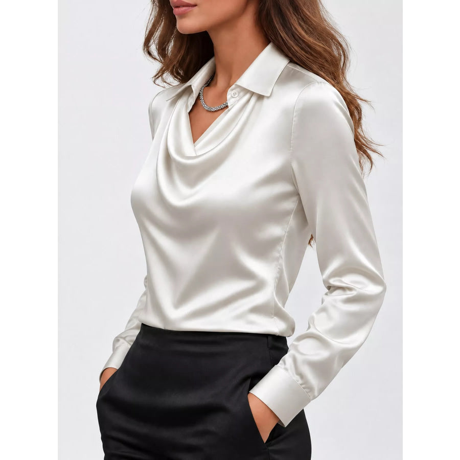 Full Size Satin Cowl Neck Blouse Plus Apparel and Accessories