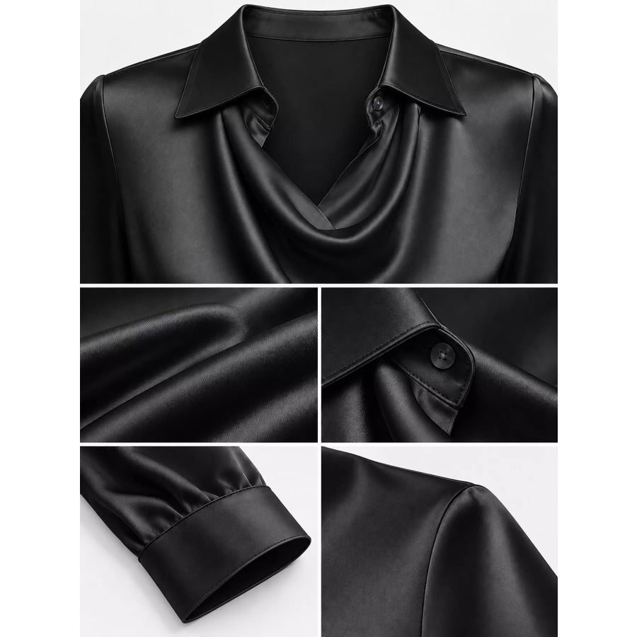 Full Size Satin Cowl Neck Blouse Plus Apparel and Accessories