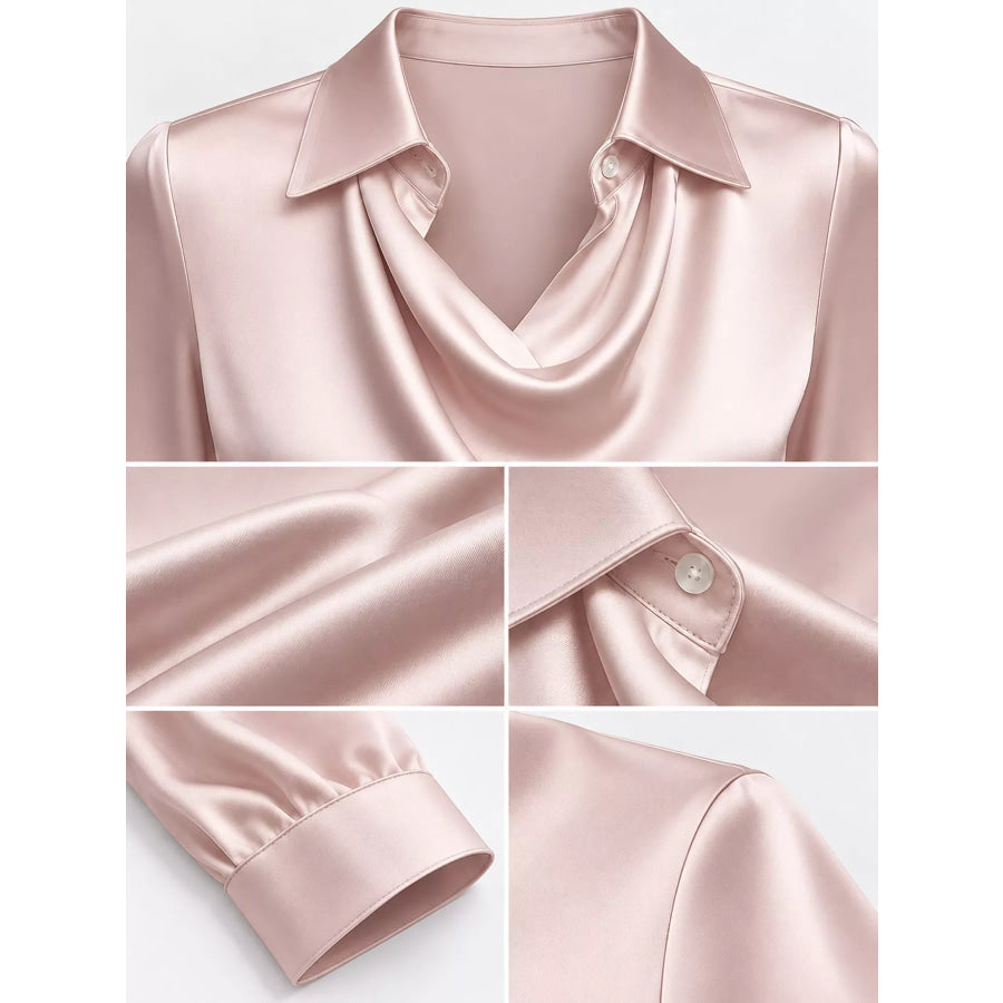 Full Size Satin Cowl Neck Blouse Plus Apparel and Accessories