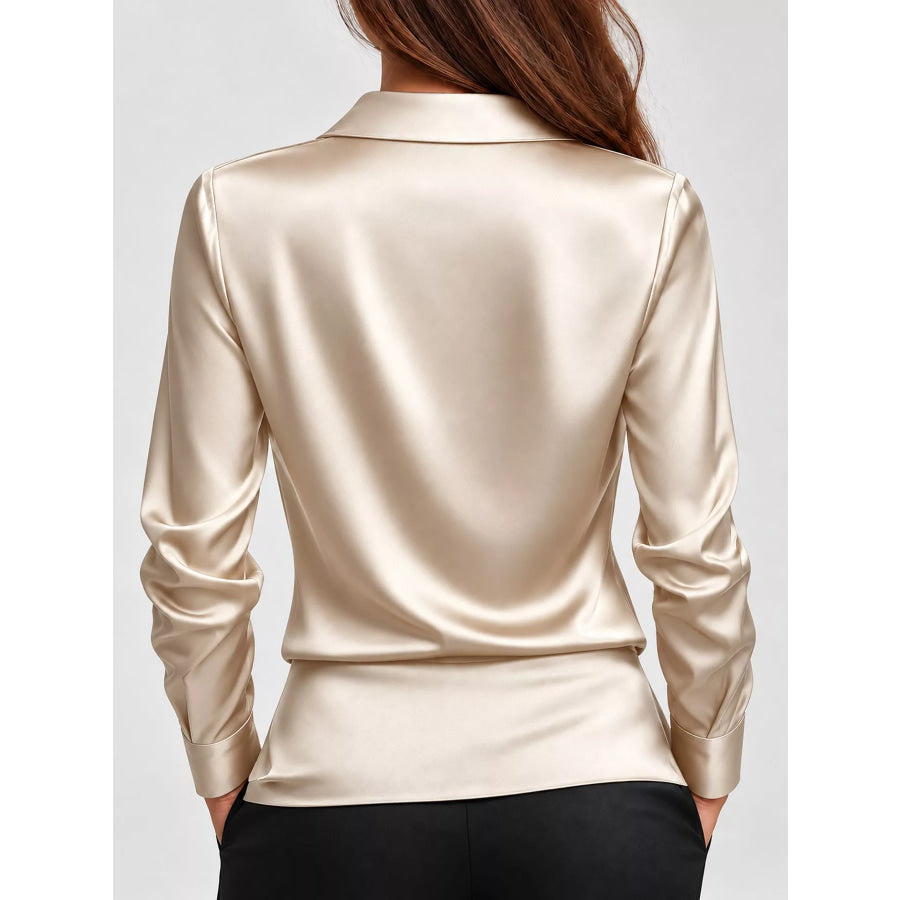 Full Size Satin Cowl Neck Blouse Plus Apparel and Accessories