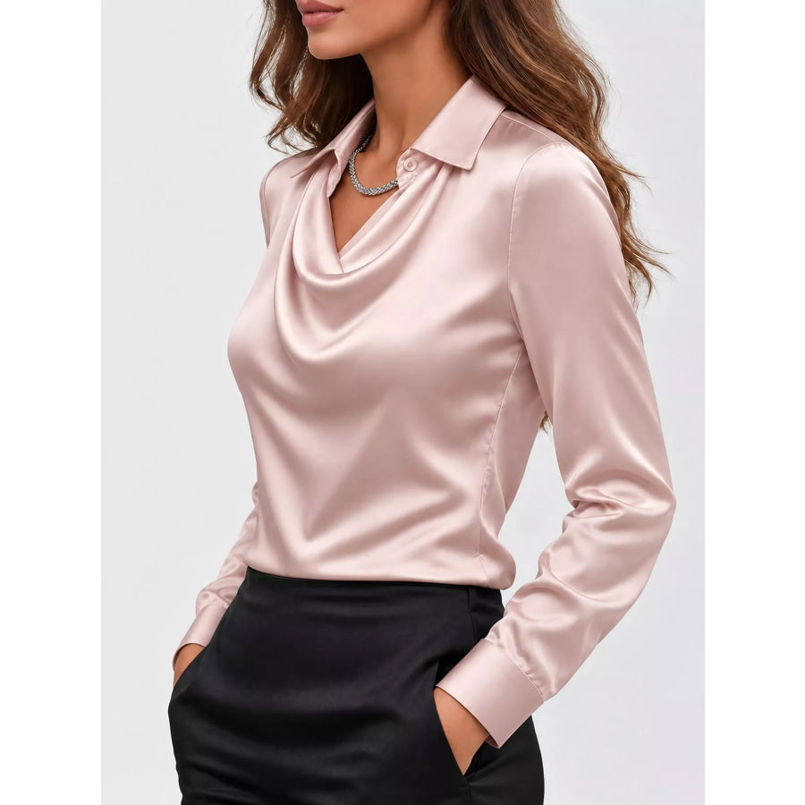 Full Size Satin Cowl Neck Blouse Plus Apparel and Accessories