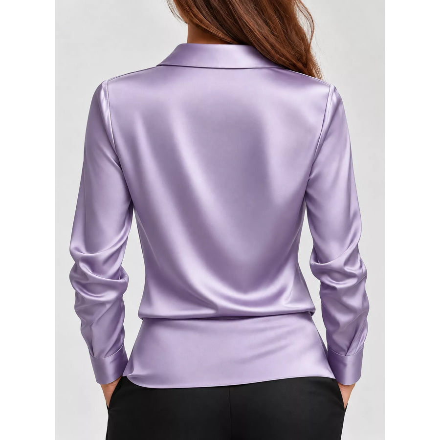 Full Size Satin Cowl Neck Blouse Plus Apparel and Accessories