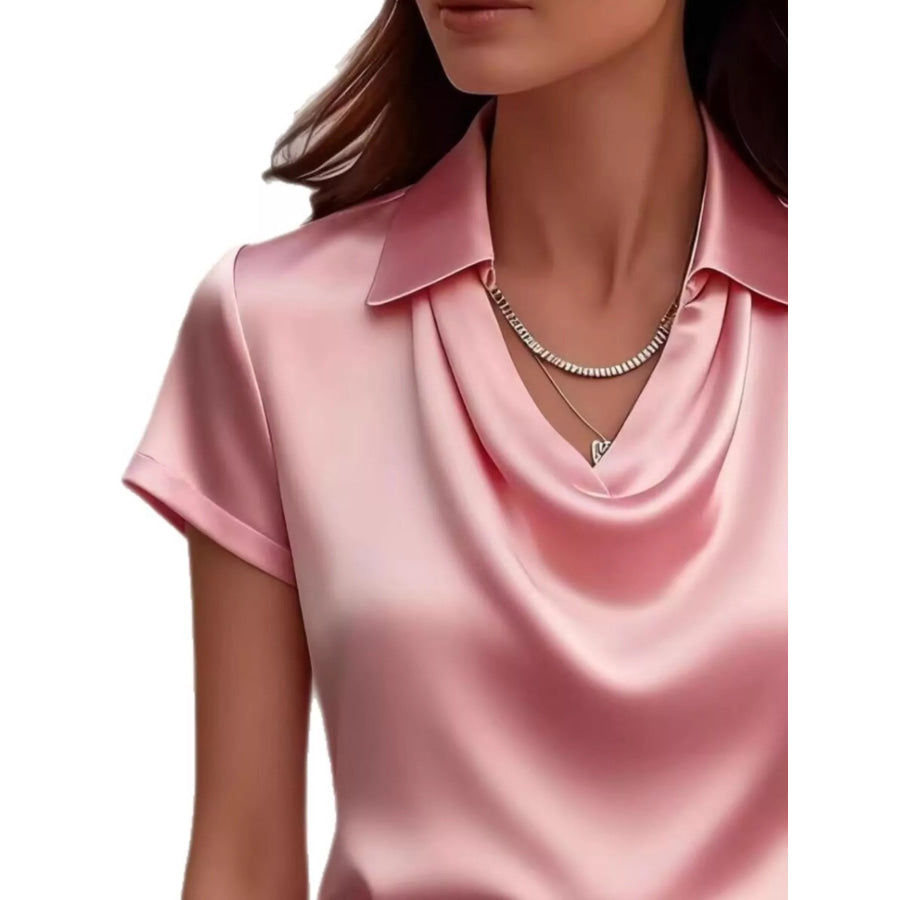 Full Size Satin Cowl Neck Blouse Plus Size Apparel and Accessories