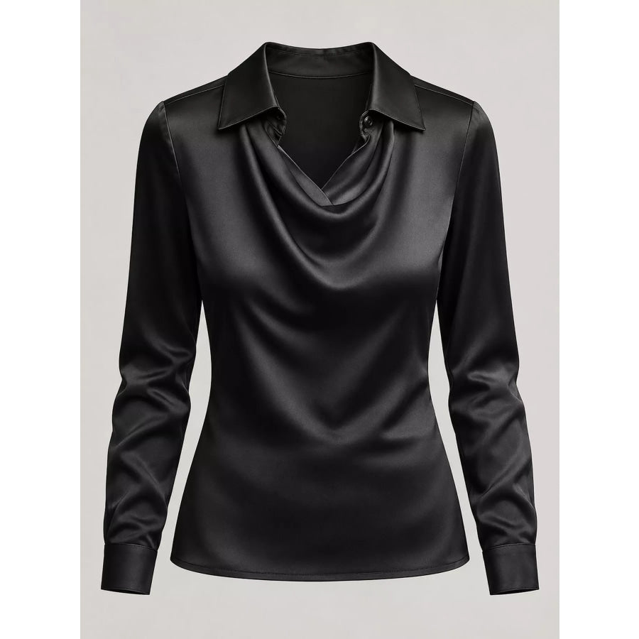 Full Size Satin Cowl Neck Blouse Plus Apparel and Accessories