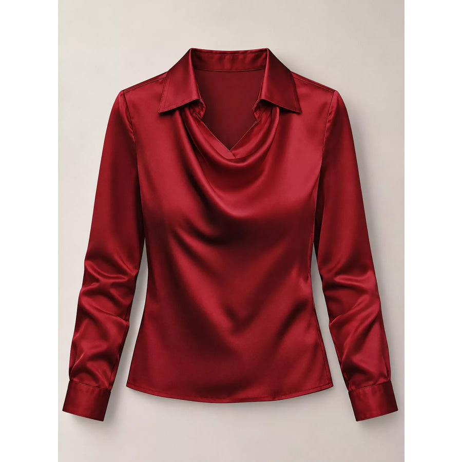 Full Size Satin Cowl Neck Blouse Plus Apparel and Accessories