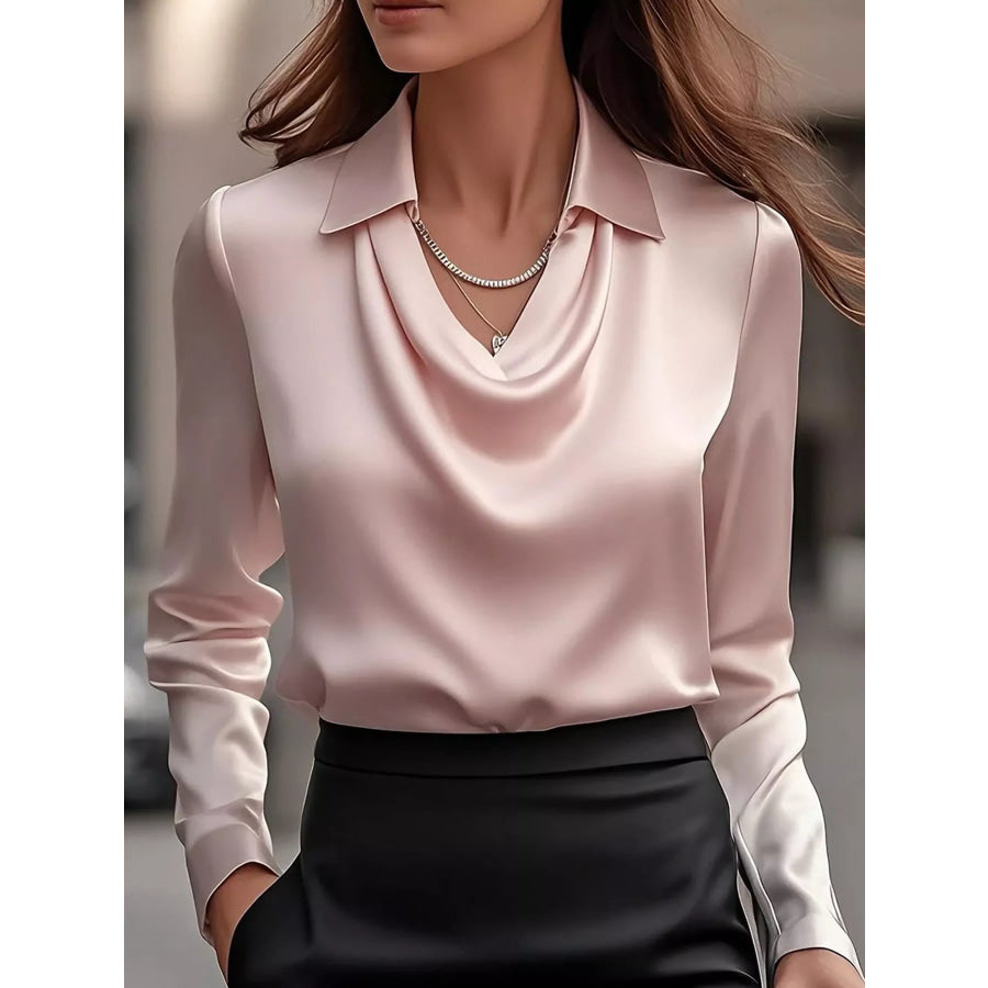 Full Size Satin Cowl Neck Blouse Plus Apparel and Accessories