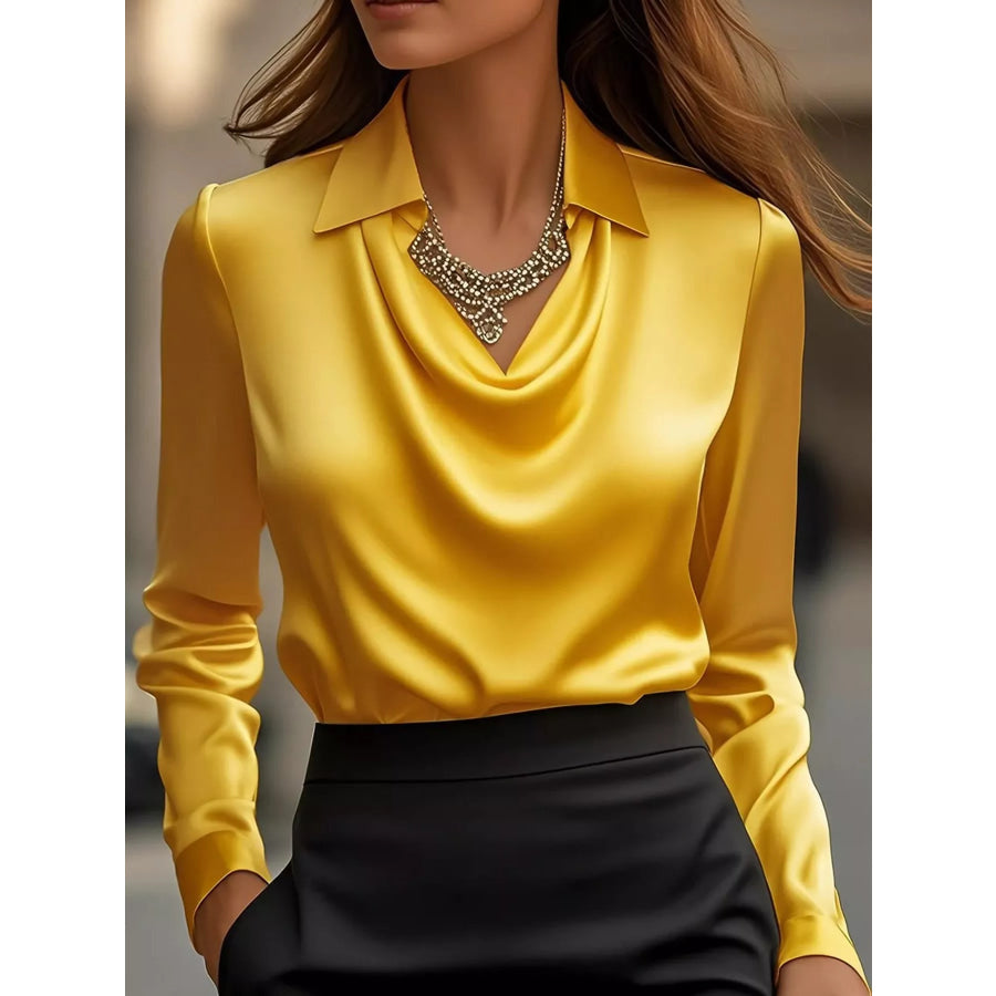 Full Size Satin Cowl Neck Blouse Plus Apparel and Accessories