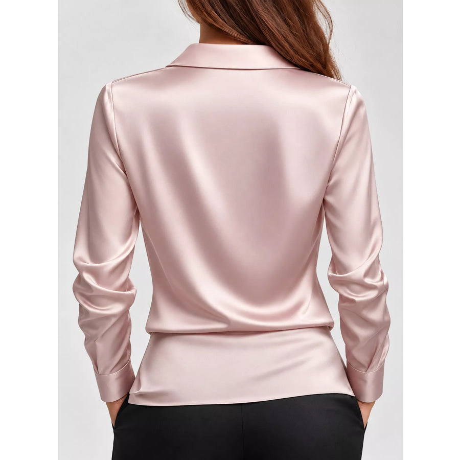 Full Size Satin Cowl Neck Blouse Plus Apparel and Accessories