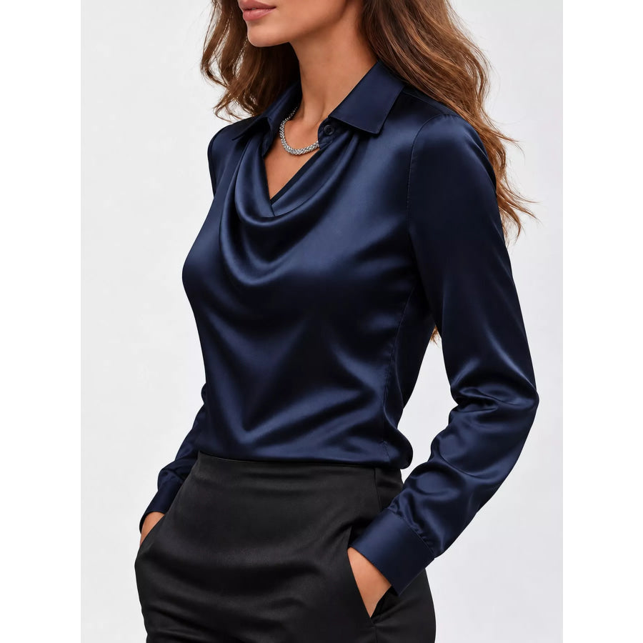 Full Size Satin Cowl Neck Blouse Plus Apparel and Accessories