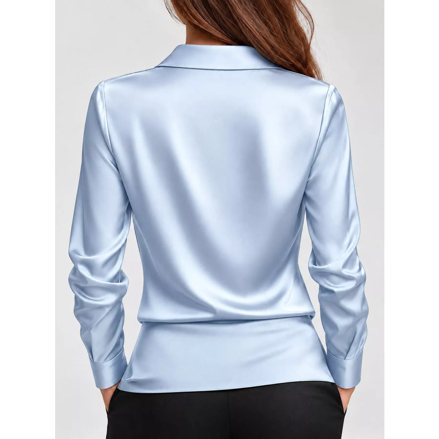 Full Size Satin Cowl Neck Blouse Plus Apparel and Accessories
