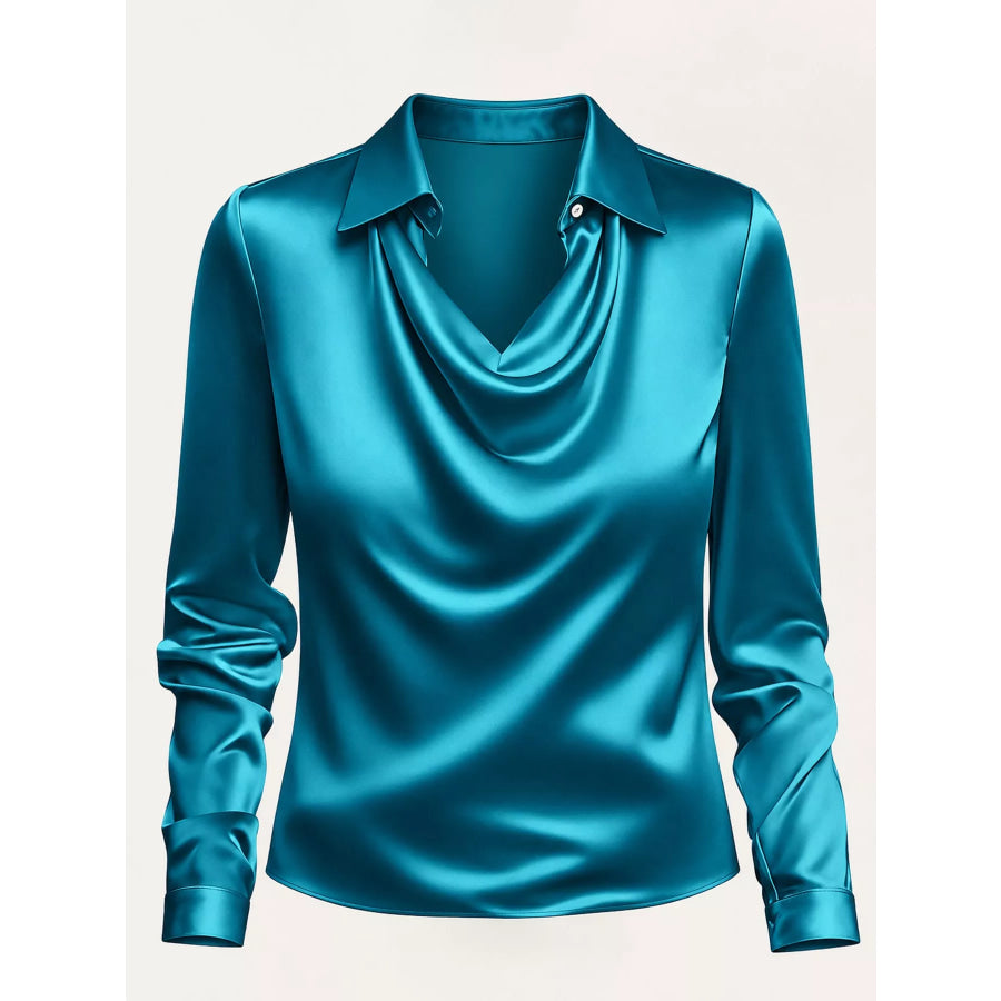 Full Size Satin Cowl Neck Blouse Plus Apparel and Accessories