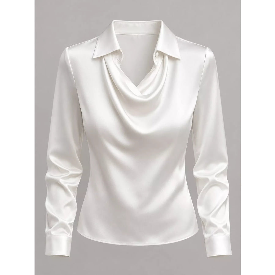 Full Size Satin Cowl Neck Blouse Plus Apparel and Accessories