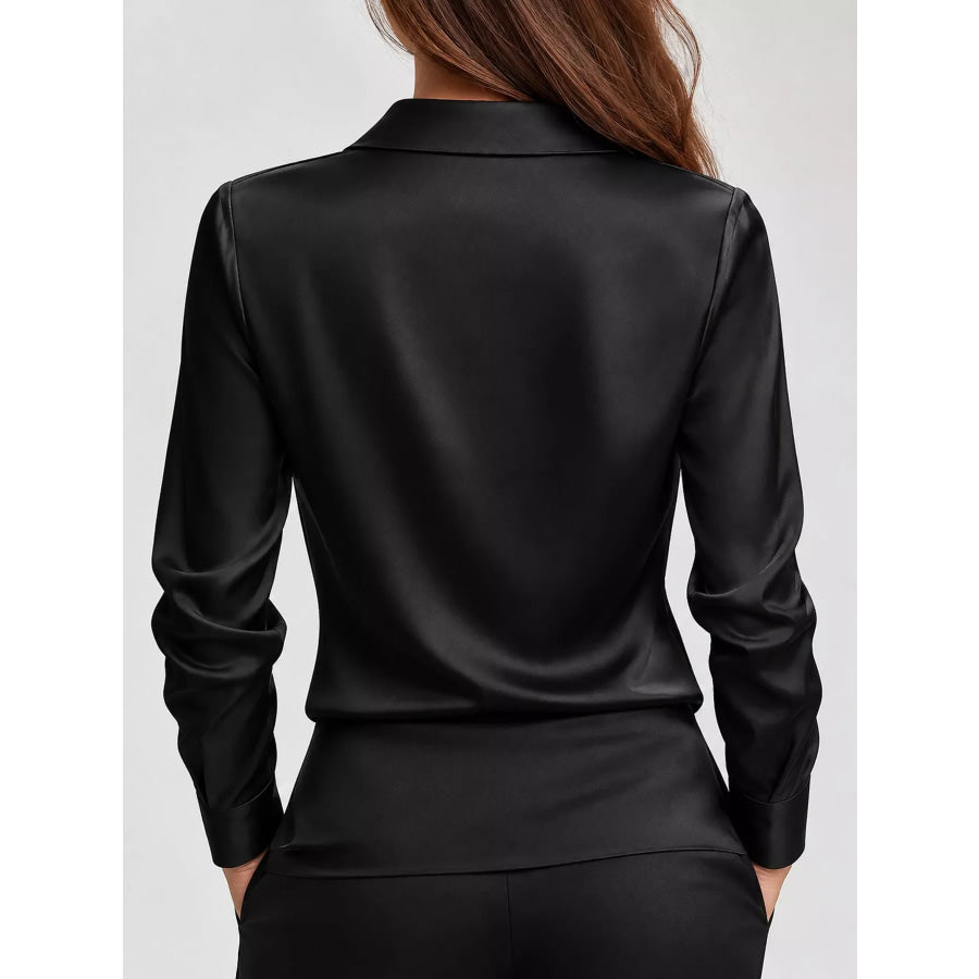 Full Size Satin Cowl Neck Blouse Plus Apparel and Accessories