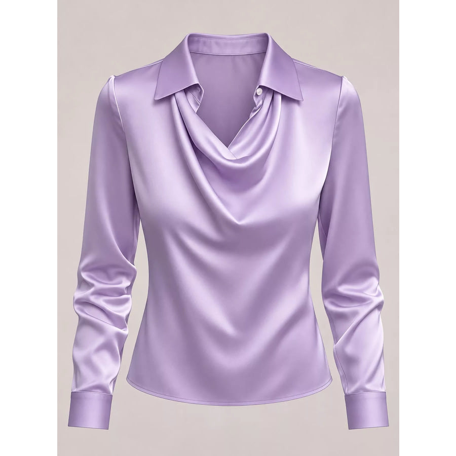 Full Size Satin Cowl Neck Blouse Plus Apparel and Accessories