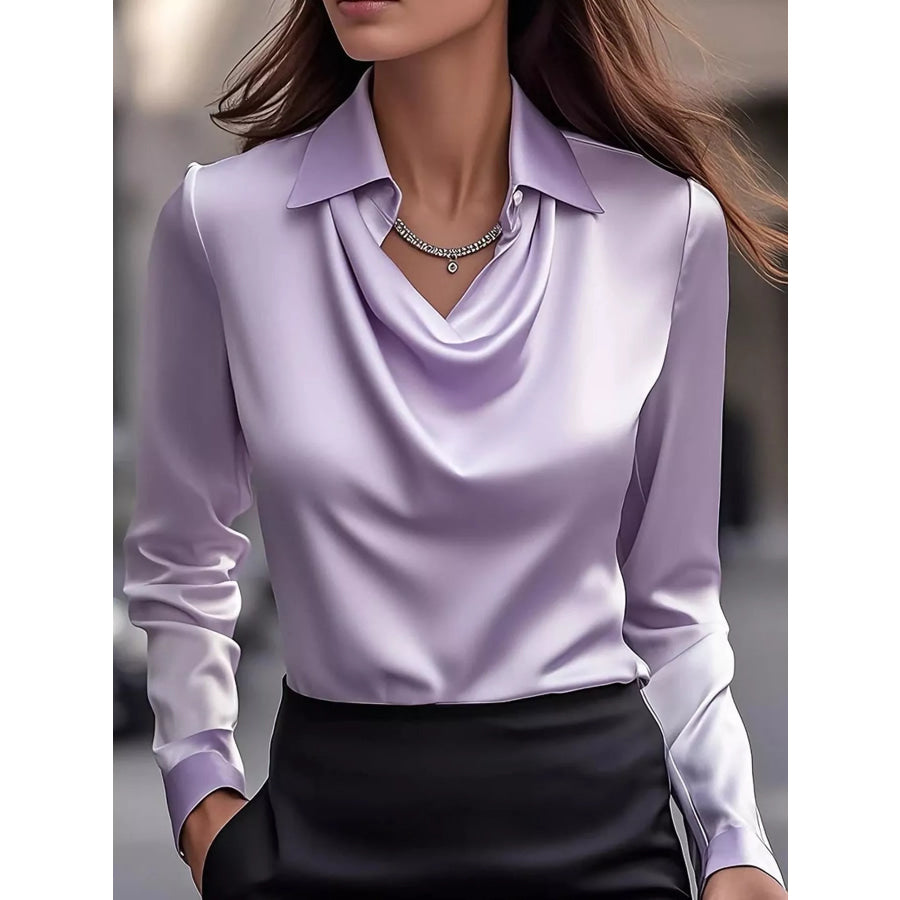 Full Size Satin Cowl Neck Blouse Plus Apparel and Accessories