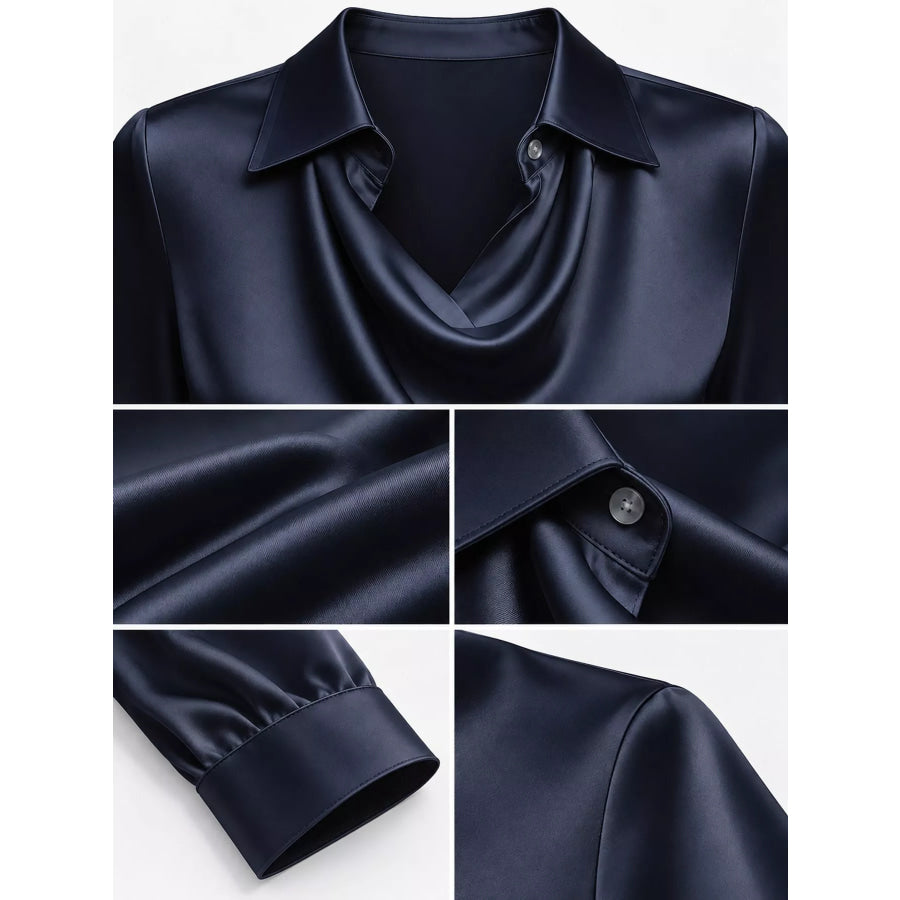 Full Size Satin Cowl Neck Blouse Plus Apparel and Accessories