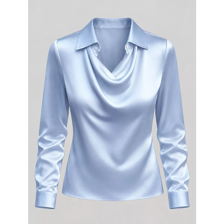 Full Size Satin Cowl Neck Blouse Plus Apparel and Accessories