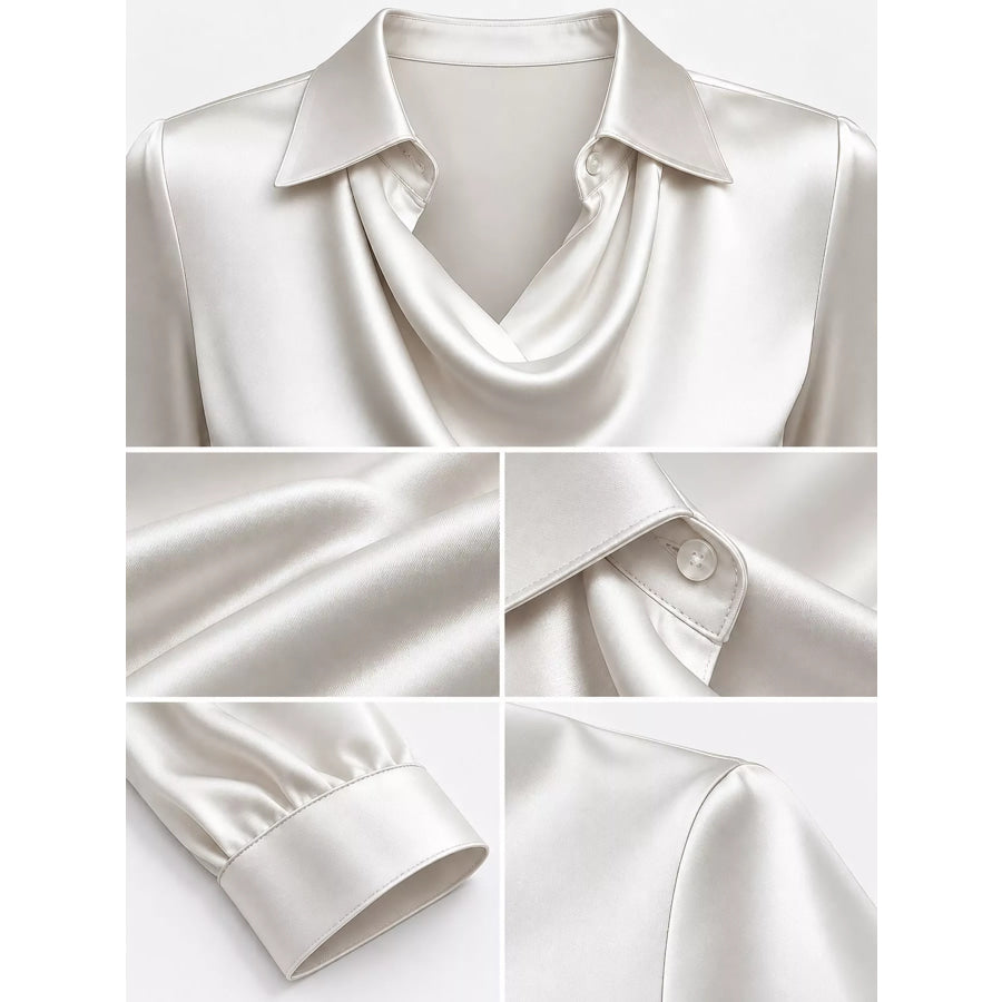 Full Size Satin Cowl Neck Blouse Plus Apparel and Accessories