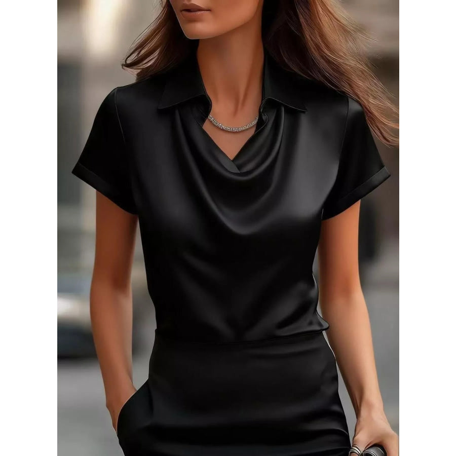 Full Size Satin Cowl Neck Blouse Plus Size Black / S Apparel and Accessories