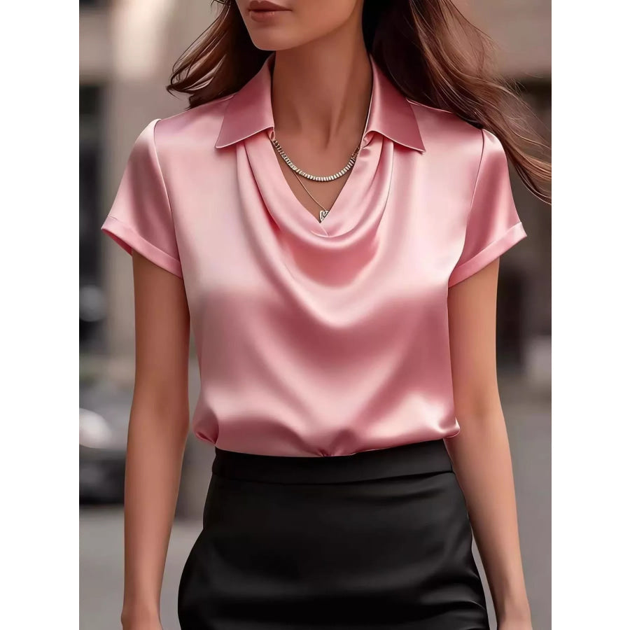 Full Size Satin Cowl Neck Blouse Plus Size Pink / S Apparel and Accessories