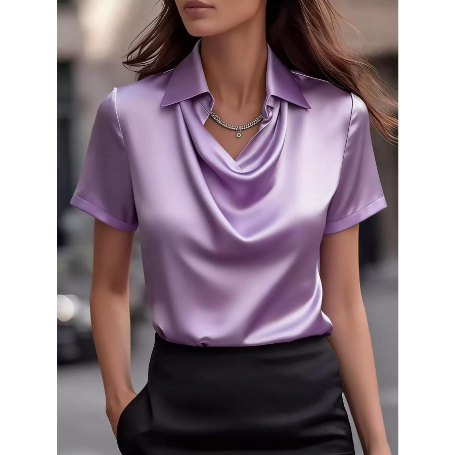 Full Size Satin Cowl Neck Blouse Plus Size Purple / S Apparel and Accessories