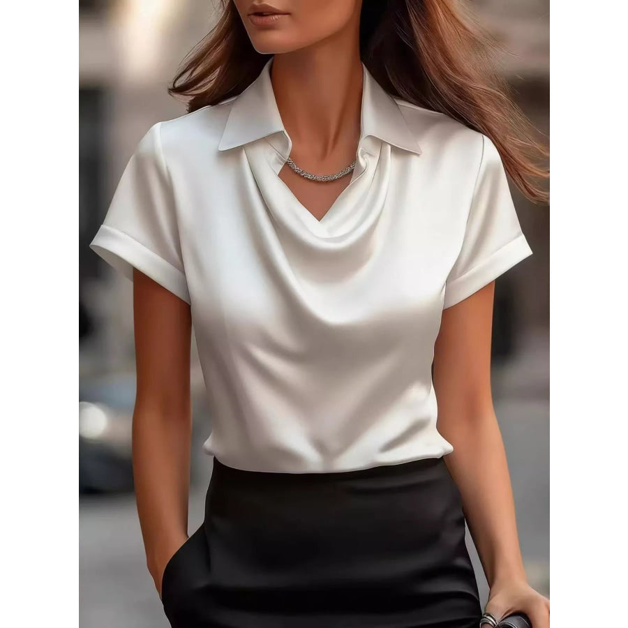 Full Size Satin Cowl Neck Blouse Plus Size White / S Apparel and Accessories