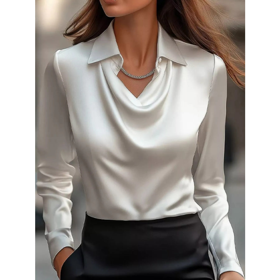 Full Size Satin Cowl Neck Blouse Plus White / XS Apparel and Accessories