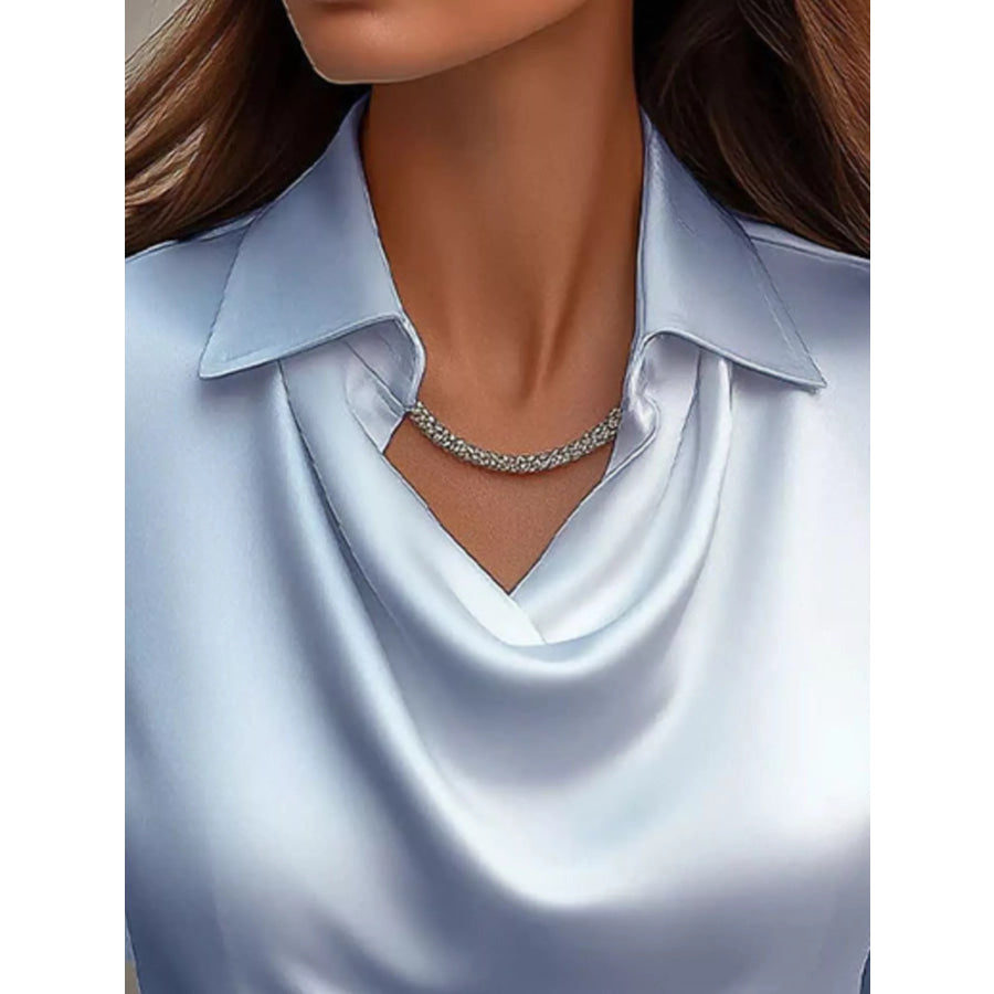 Full Size Satin Cowl Neck Long Sleeve Blouse Plus Size Apparel and Accessories