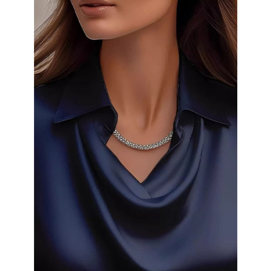 Full Size Satin Cowl Neck Long Sleeve Blouse Plus Size Apparel and Accessories