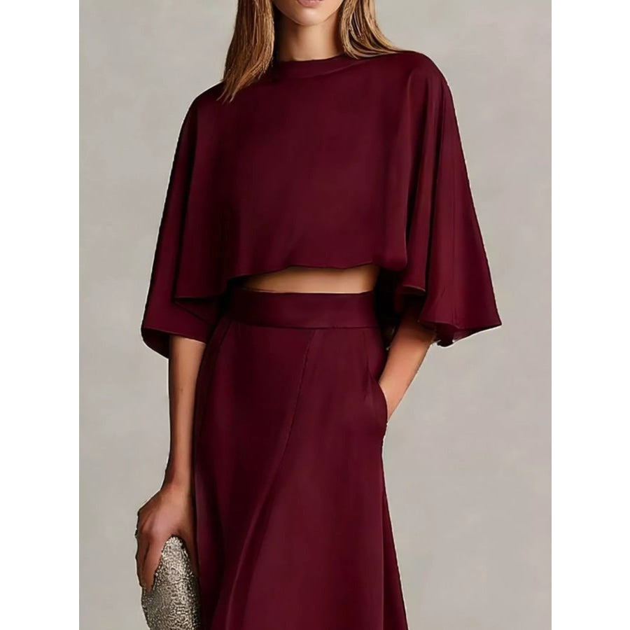 Full Size Satin Crop Top and Maxi Skirt Two-Piece Set Plus Apparel Accessories