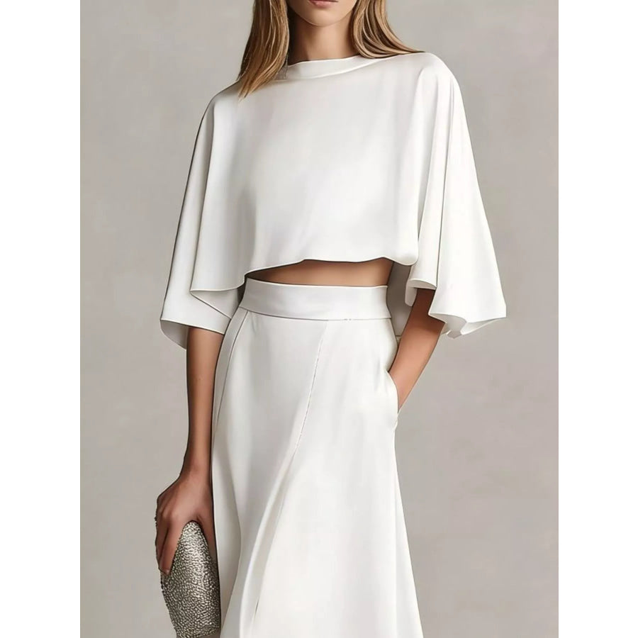 Full Size Satin Crop Top and Maxi Skirt Two-Piece Set Plus Apparel Accessories