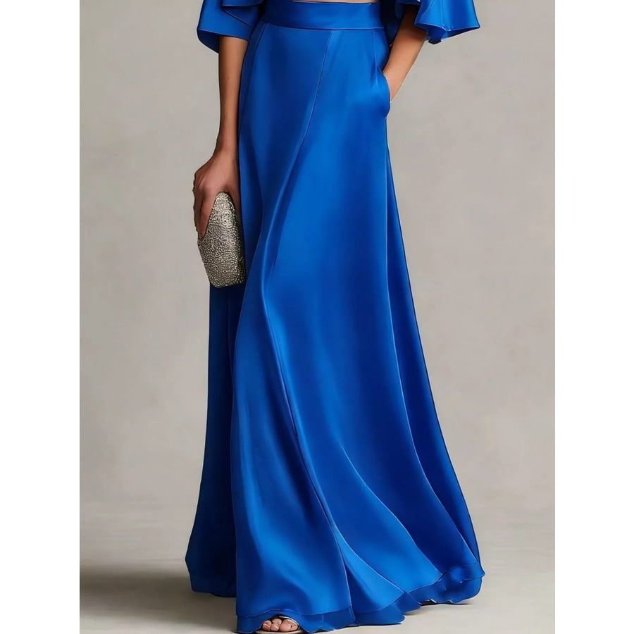 Full Size Satin Crop Top and Maxi Skirt Two-Piece Set Plus Apparel Accessories