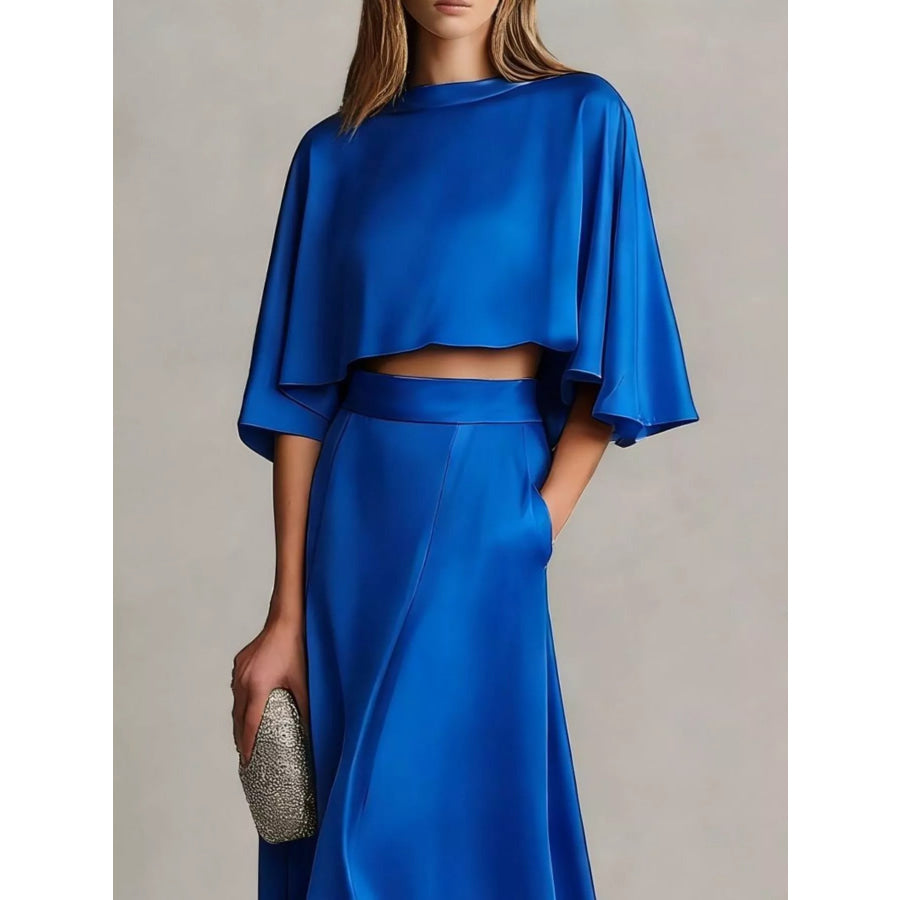Full Size Satin Crop Top and Maxi Skirt Two-Piece Set Plus Apparel Accessories