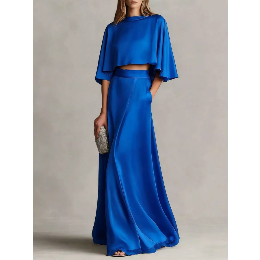 Full Size Satin Crop Top and Maxi Skirt Two-Piece Set Plus Blue / S Apparel Accessories