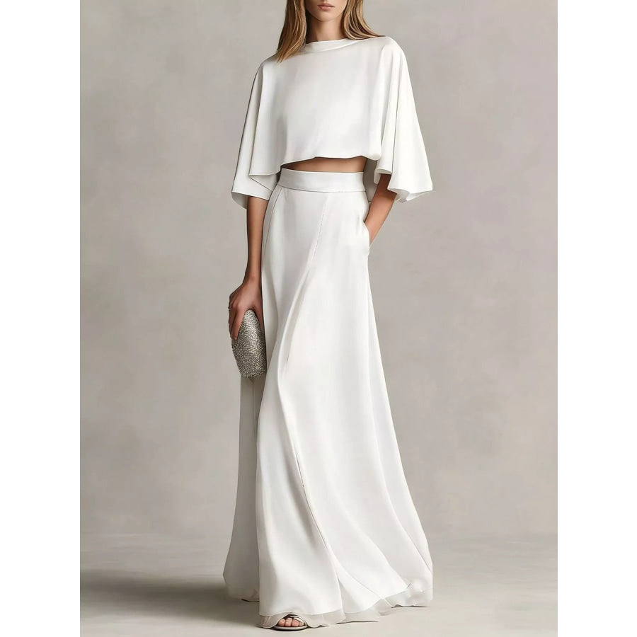 Full Size Satin Crop Top and Maxi Skirt Two-Piece Set Plus White / S Apparel Accessories