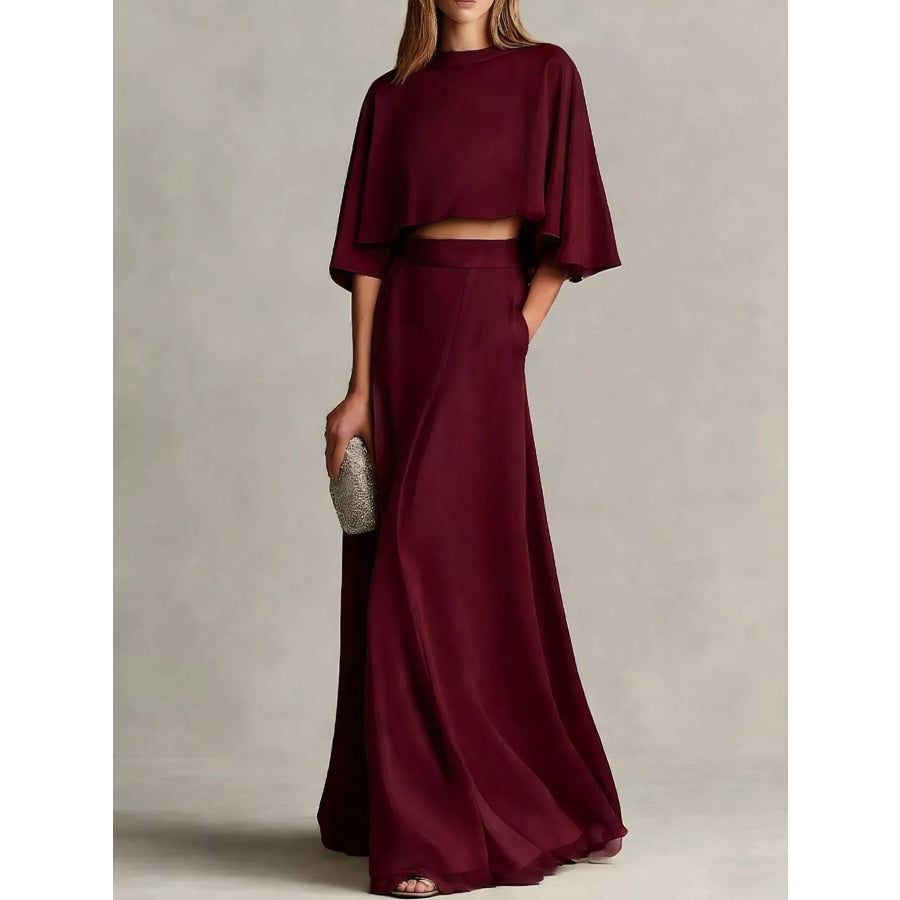 Full Size Satin Crop Top and Maxi Skirt Two-Piece Set Plus Wine Red / S Apparel Accessories