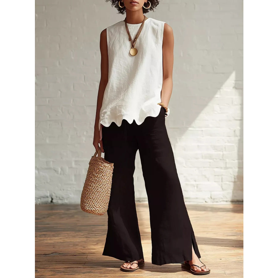 Full Size Scalloped Hem Sleeveless Tank Top Plus Size Apparel and Accessories