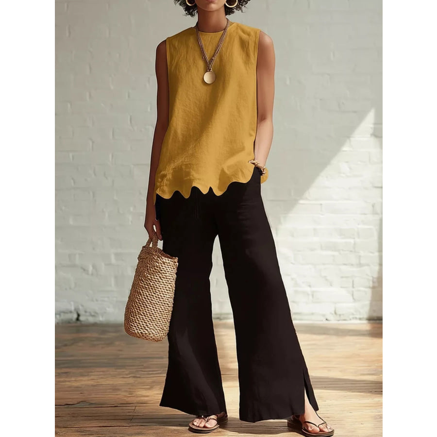 Full Size Scalloped Hem Sleeveless Tank Top Plus Size Apparel and Accessories