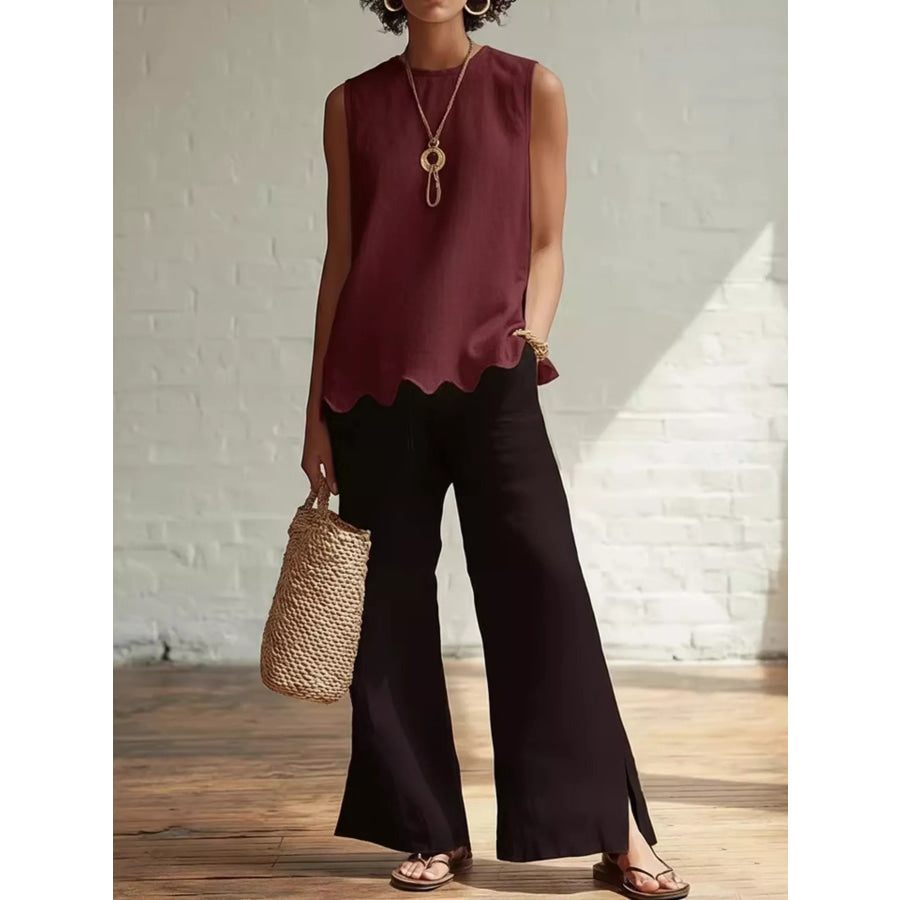 Full Size Scalloped Hem Sleeveless Tank Top Plus Size Apparel and Accessories