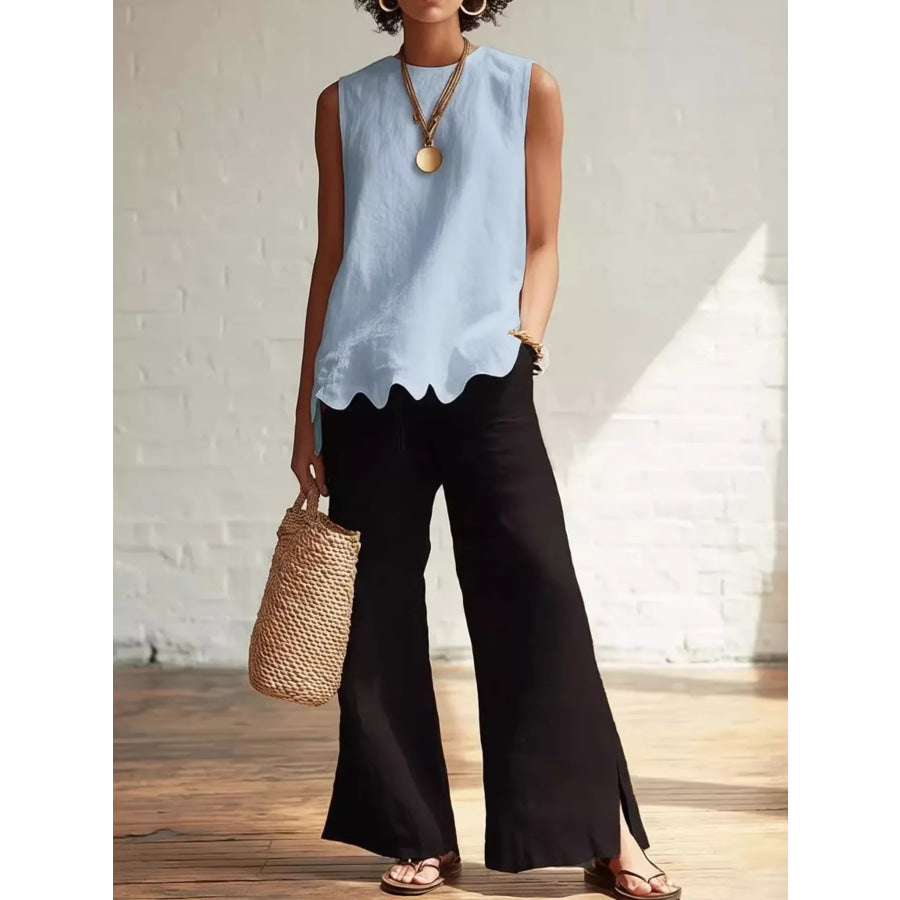 Full Size Scalloped Hem Sleeveless Tank Top Plus Size Apparel and Accessories