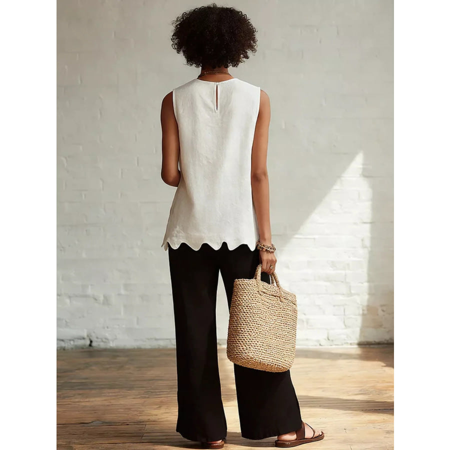 Full Size Scalloped Hem Sleeveless Tank Top Plus Size Apparel and Accessories