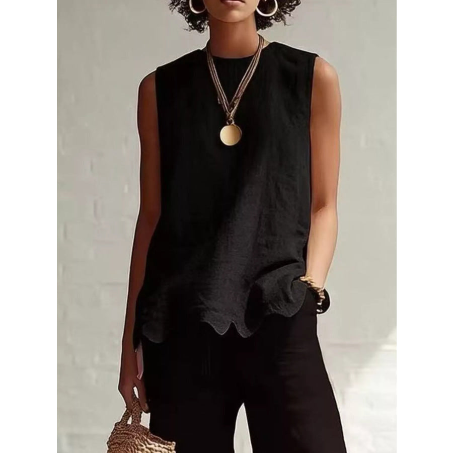Full Size Scalloped Hem Sleeveless Tank Top Plus Size Black / S Apparel and Accessories