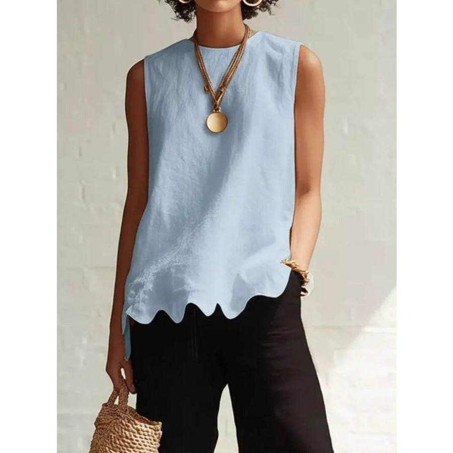 Full Size Scalloped Hem Sleeveless Tank Top Plus Size Sky Blue / S Apparel and Accessories