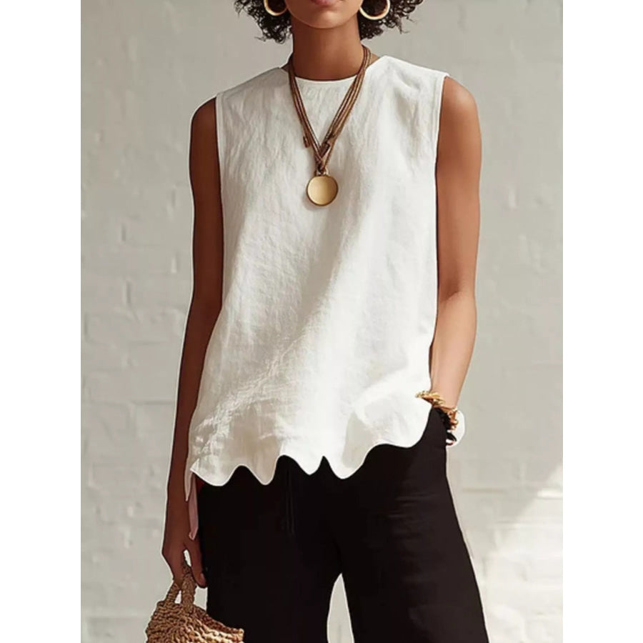 Full Size Scalloped Hem Sleeveless Tank Top Plus Size White / S Apparel and Accessories