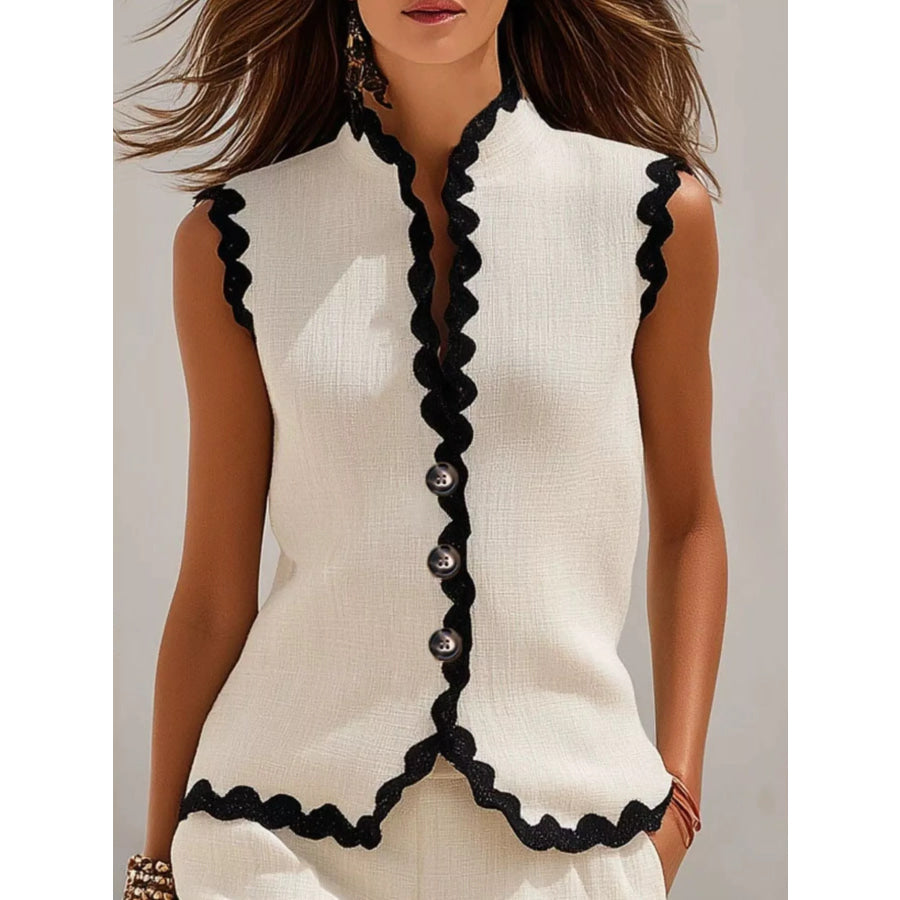 Full Size Scalloped Trim Sleeveless Vest and Shorts Two-Piece Set Plus Apparel Accessories