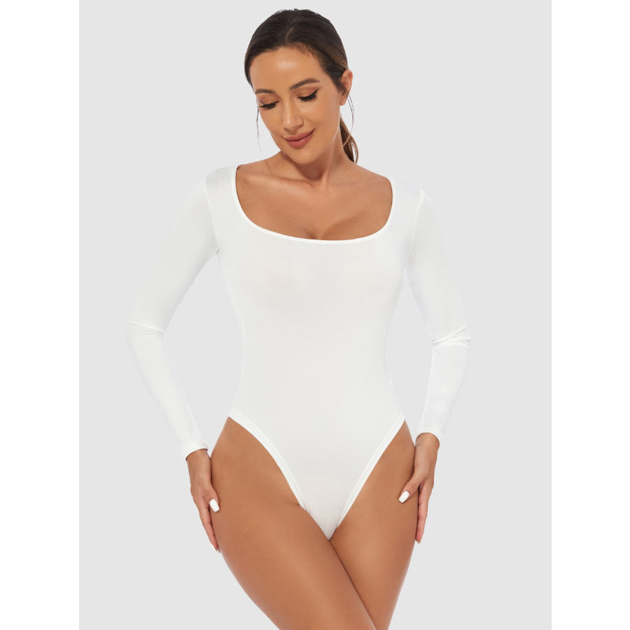 Full Size Scoop Neck Long Sleeve Bodysuit White / S Apparel and Accessories